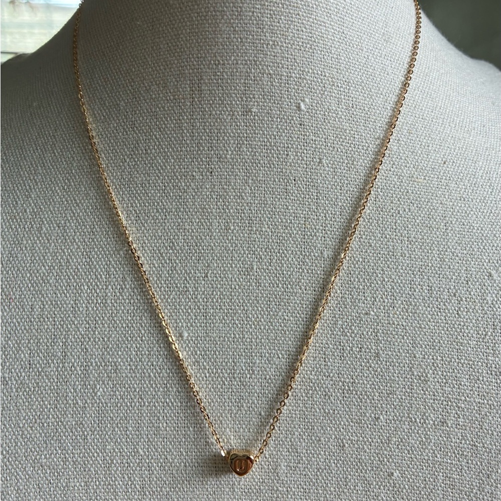 Delicate Gold Heart Necklace for Women - Initial pendant.